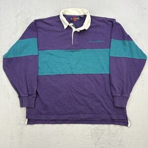 Vintage Boss America Rugby Polo Mens Large Purple Striped Collared Long Sleeve